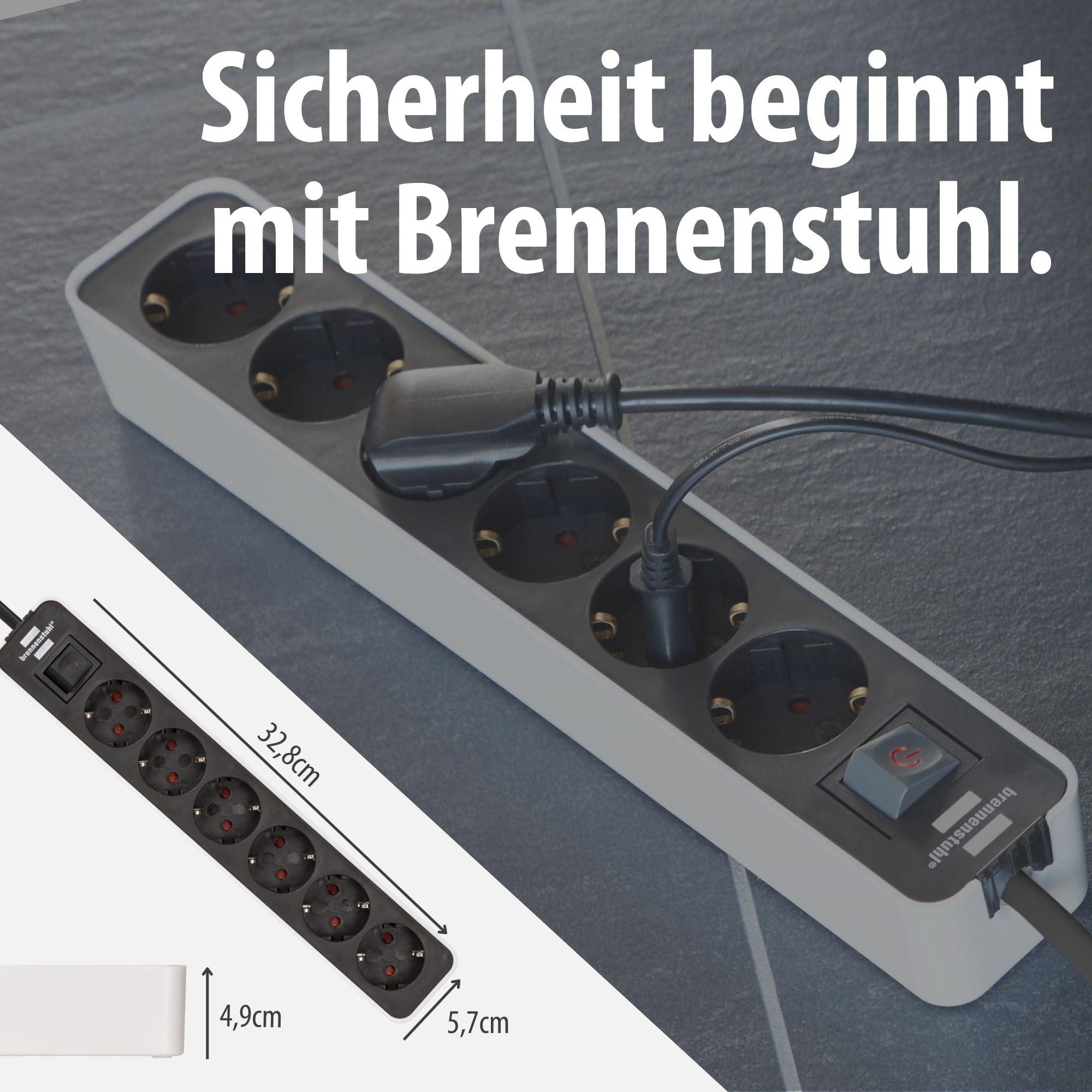 Brennenstuhl Ecolor Steckdosenleiste 6-Fach (Mehrfachsteckdose mit Schalter und 1,5m Kabel) schwarz/weiß 5