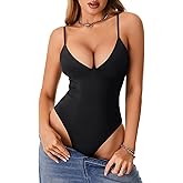 Rooscier Women's Deep V Neck Spaghetti Strap Sleeveless Sexy Going Out Bodysuits