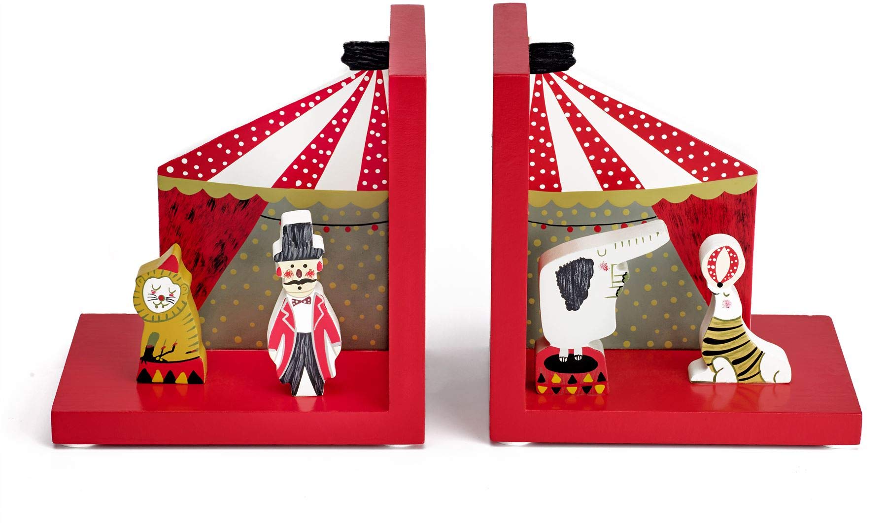 Mousehouse Gifts - Wooden Children's Bookends, Charming Red Circus Kids' Room Decor for Boys & Girls