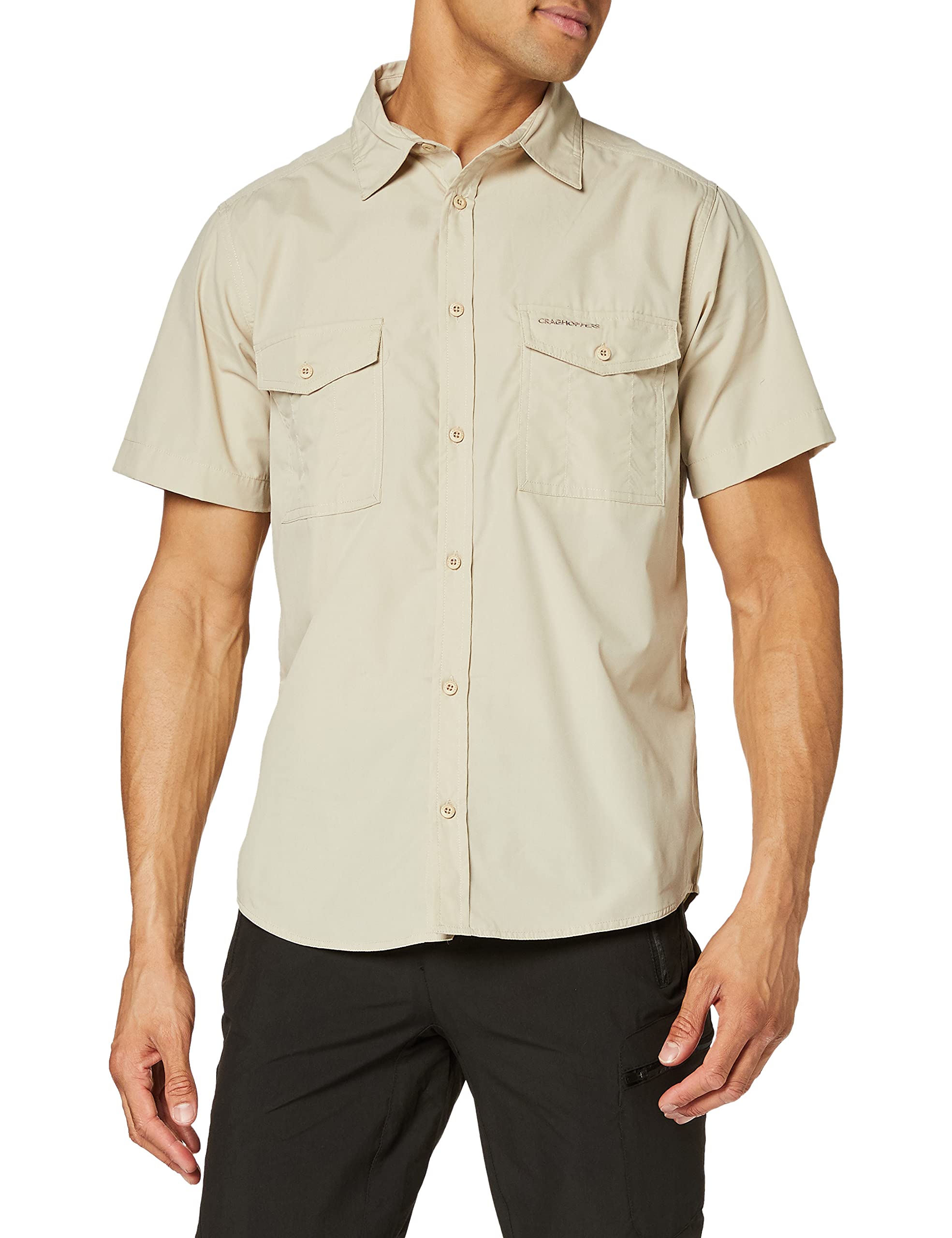 Craghoppers Mens Kiwi Short Sleeve Hiking Shirt, Oatmeal, XL EU