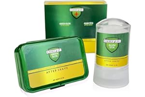 BARBERUPP Natural Alum Block Aftershave Care - 3.5 oz / 100g, Shaving Essential for Men - Skin Soothing Styptic Green Blok - Prevents Razor Nicks - Post Shave with Portable Travel Case – Combo Pack