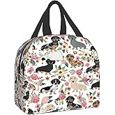 Giwawa Dachshund Floral Lunch Bag- Weiner Dog Flowers Insulated Reusable Lunch Box- Kids Thermal Cooler Lunch Tote Handbag for Women Girls Men Boys Travel