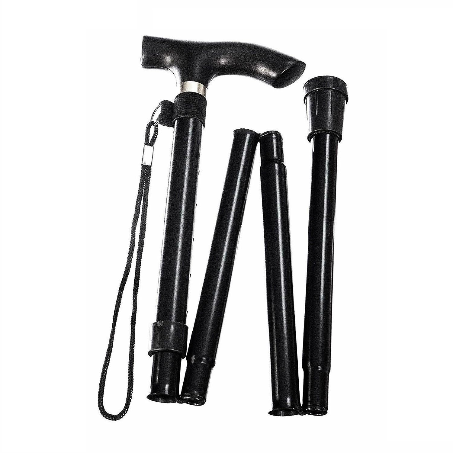 Walking Stick Easy Folding Adjustable Aluminium Cane for Men Women, Lightweight Collapsible Sticks Extandable Height, Flexible and Durable Mobility Aids Plain Multi Colors (Black)