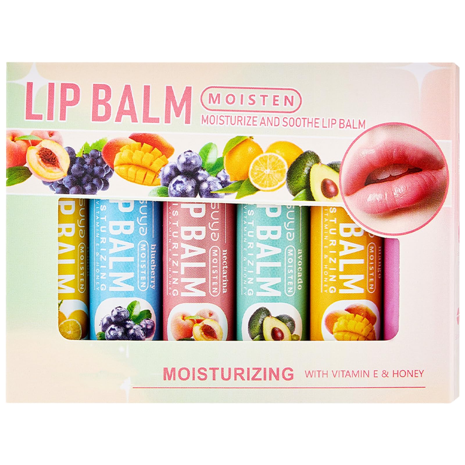 Lip balm Set Lip Balm Variety 6 Pack, Moisturizing Lip Mask, Lip Treatment, 6 Flavours Lip Care Lip Repair Treatment for Cracked, Lip Balm Gift Set with Vitamin E and Honey(4.5g Each)