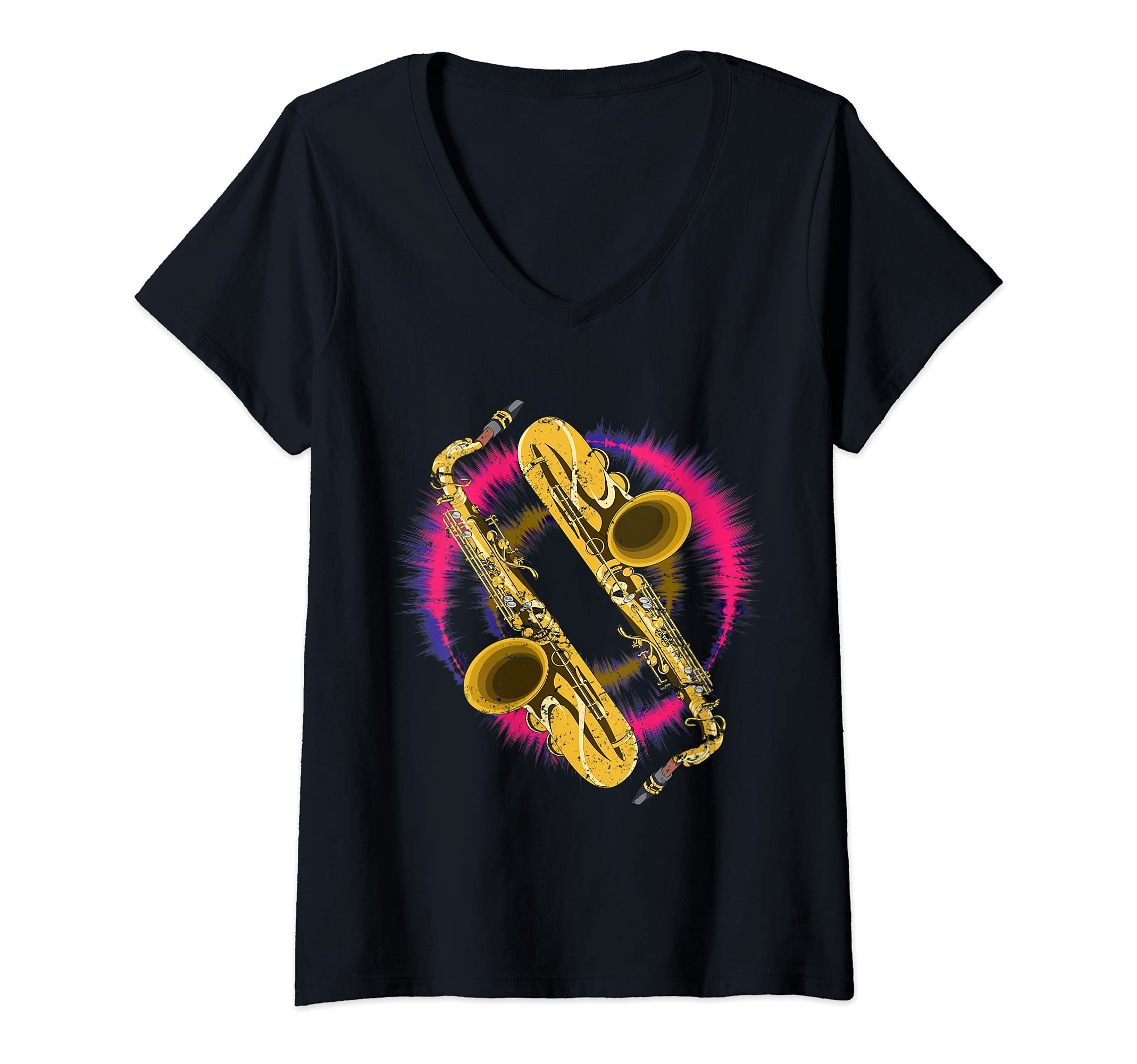 Womens Musical Instrument Sax Player Jazz Saxophonist Saxophone V-Neck T-Shirt