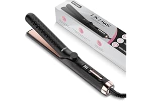 HITTIONA 360° Airflow Styler Curling Iron, 2 in 1 Hair Straightener and Curler with Vented Cool Air to Lock in Style, 1.25 Inch Extra Long Flat Iron Curling Iron in One, Dual Voltage for Travel, LCD Display