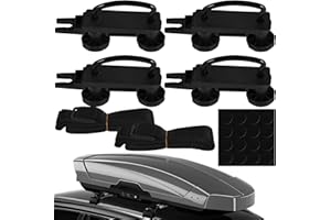 4Pcs Roof Box Mounting Fitting Kit, Universal Roof Box U-Bolt Clamp Kit, Sturdy Heavy Duty Roof Rack Bracket Kit with 2 Strap