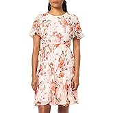 DKNY Women's Belted Godet Sleeve Jewel Neck Dress