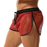 GENEMEN Mens Mesh Pajama Bottoms Sexy Boxer Shorts Hollow Out See Through Fishnet Boxers with Drawstring