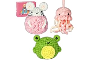 MISUMOR Beginner Crochet Stuffed Animal Kit -3 PCS Cute Animal Crochet Kits for Starter Adults with Crochet Hook Step-by-Step Instructions and Video Tutorials