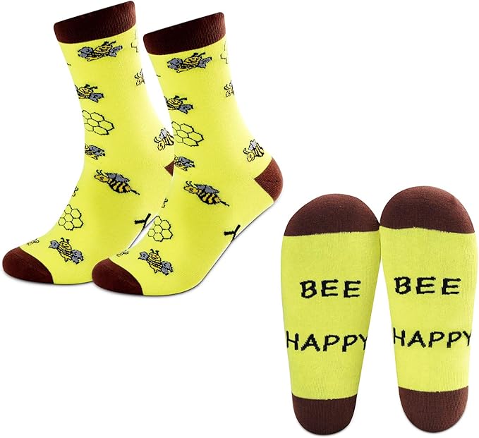 MBMSO Bee Happy Socks 2 Pairs Bee Dress Socks Bee Lover Gifts Socks