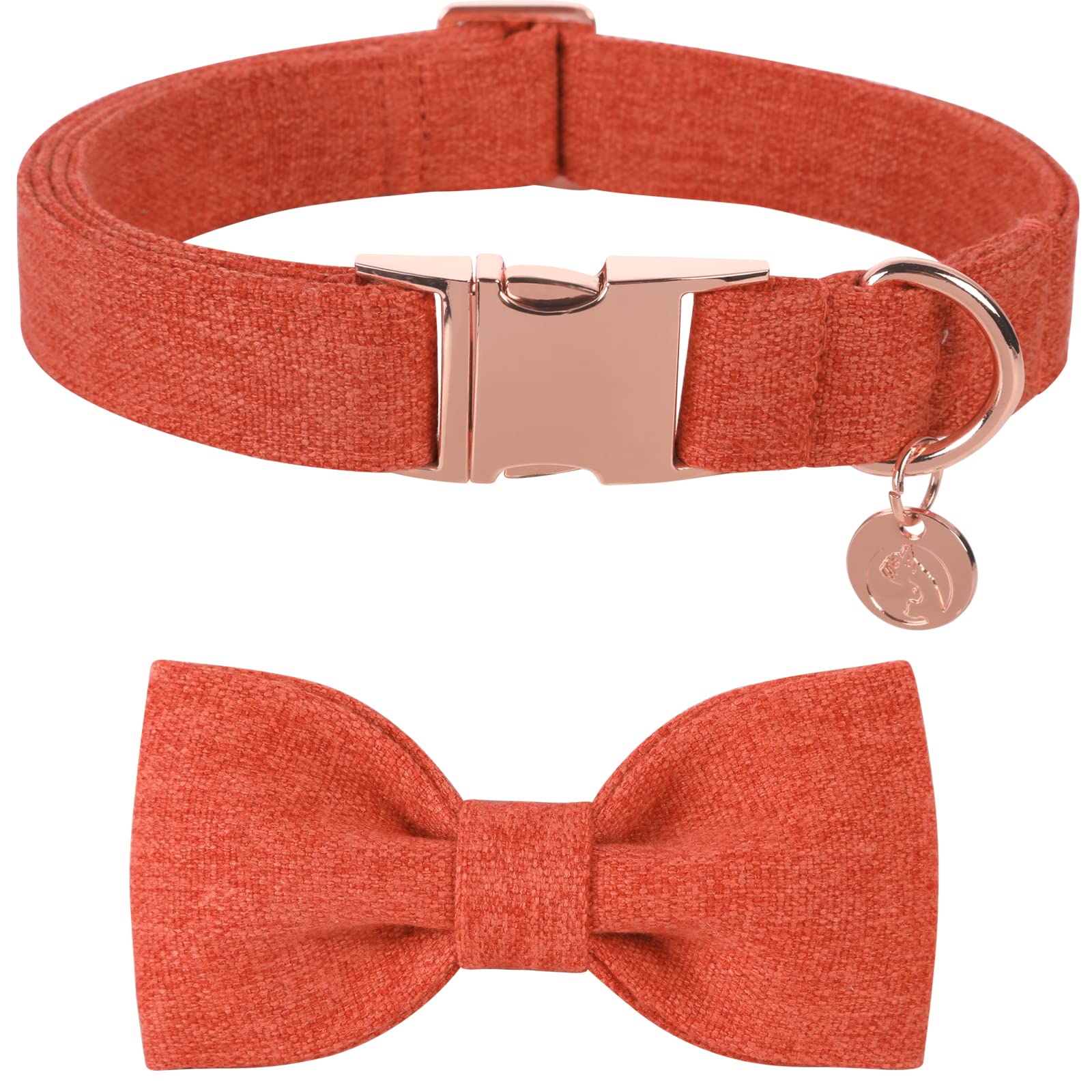 DOGWONG Cotton Dog Collar with Bow tie, Orange Pet Collar Durable Adjustable Fall Dog Collar for Large Dogs — image 1