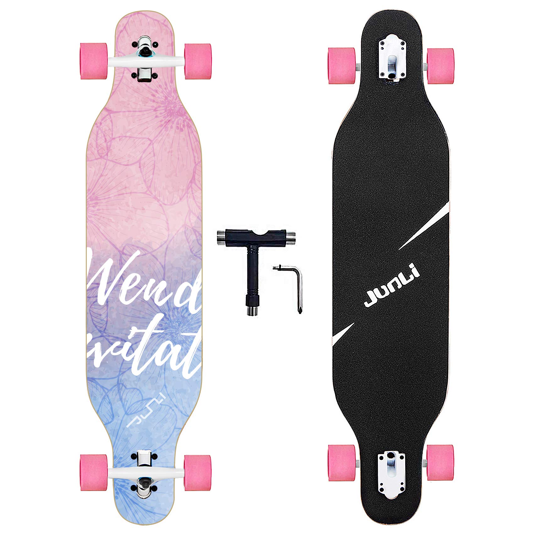 Junli 41 Inch Freeride Skateboard Longboard - Complete Skateboard Cruiser for Cruising, Carving, Free-Style and Downhill