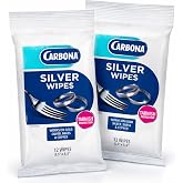 Carbona Silver Wipes, Tarnish Remover &amp; Metal Cleaner, 12 Count, 2 Pack | 8.5" x 5.5" Pre-Moistened Polishing Wipes for Silver, Gold, Copper, Brass, Jewelry, Antiques, No Alcohol, Resealable Pack