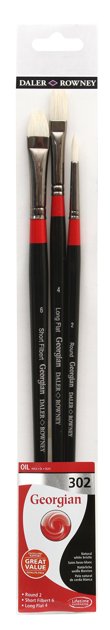 Daler-Rowney Georgian Oil Long Handled Brush Wallet Set, Natural Hog Bristle, 3 Assorted Brushes, Ideal for Professional Artists & Students