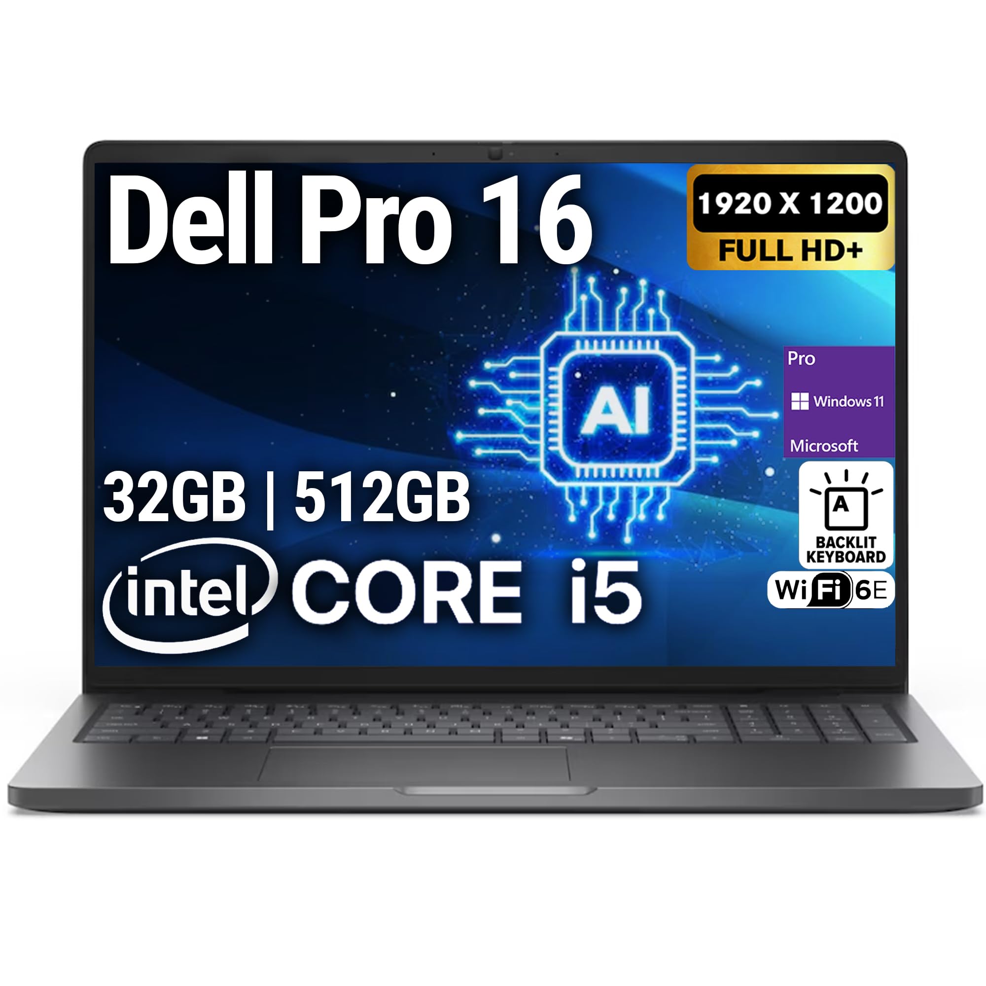 Oemgenuine Dell Pro 16(Next-gen Latitude 3550) 16” FHD+ Display Business Laptop, Intel 10 Core i5-120U, 32GB DDR5 RAM, 512GB SSD, WiFi 6E + BT, Backlit Keyboard, HD Webcam, RJ-45, Win 11 Pro