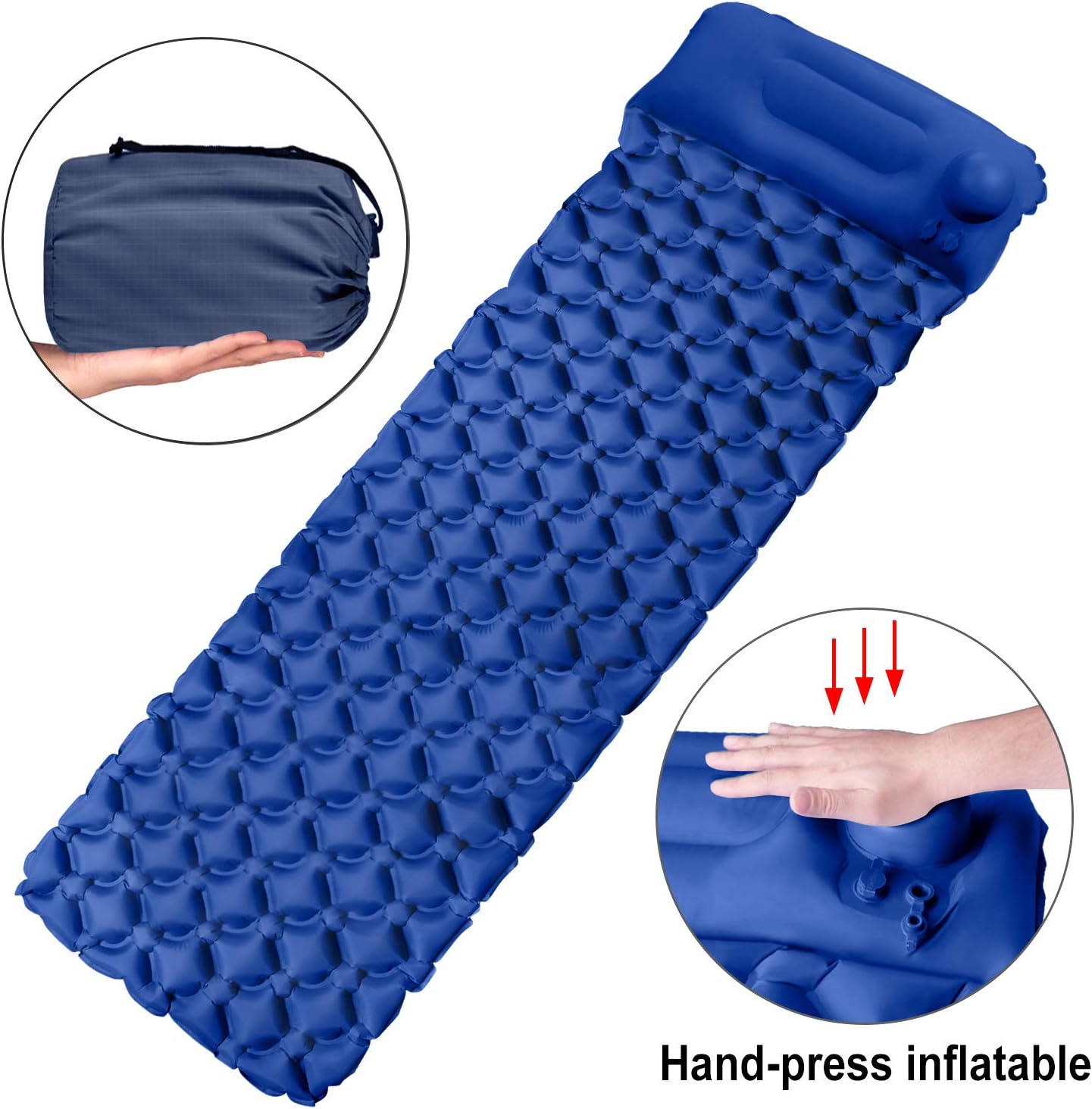 ATUP Ultralight Sleeping Mat for Camping - Hand Press Inflatable Bed Sleeping Pad Air Mattress Built-in Pump Pillow for Outdoor Traveling Hiking Backpacking with Storage Bag
