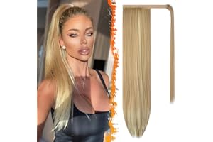 BARSDAR Light Ash Blonde Mix Straight Ponytail Extension - 26 Inch Long Straight Wrap Around Ponytail for Women, Clip in Ponytails Hair Extensions Synthetic Blonde Pony Tails Hairpieces Daily