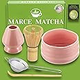 Marce Matcha Whisk Set- Matcha Set includes Matcha Whisk and Bowl (Matcha Bowl), Matcha Sifter, Matcha Whisk Holder and Matcha Scoop- The Perfect Bamboo Whisk for Matcha Tea (Pink)