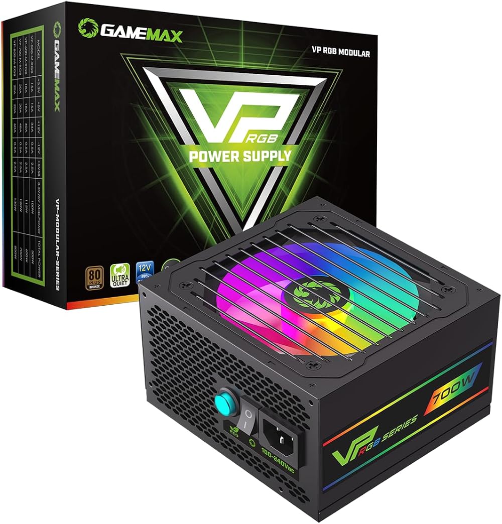 GameMax VP-Series 700W 80 Plus Bronze Semi-Modular RGB ATX PSU (No Power Cord)