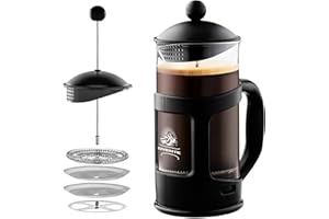 OVENTE French Press Coffee Maker 12 Ounce with Heat Resistant Borosilicate Glass & Stainless Steel 4-Level Filtration System, Portable Cold Brew Coffee Maker for Travel, Camping or Gift, Black FPT12B