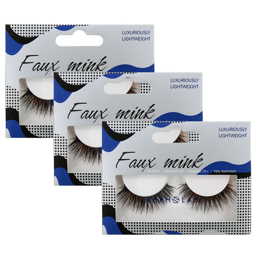 BEPHOLAN 3 Pairs False Eyelashes Synthetic Fiber Material| 3D Mink Lashes| Cat Eyes Look| Reusable| 100% Handmade & Cruelty-Free| XMZ24 : Beauty