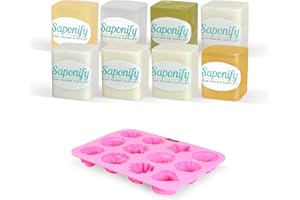 SAPONIFY SOAP MAKING SUPPLIES Saponify - Melt and Pour Soap Base Sampler Kit, Silicone Mold, Honey, Clear, Hempseed Oil, White, Cocoa Butter, Mango Butter, Goats Milk and Argan Oil, 1Lb Each, Variety Pack 2