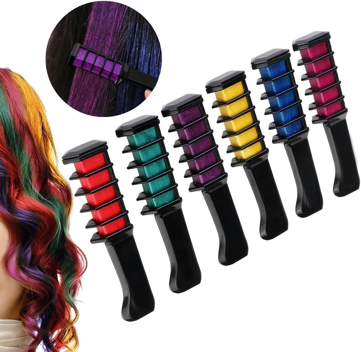 LIGE Temporary Hair Chalk Set 6 Colors Washable Hair Chalk With Comb