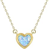 KristLand - Dainty 18k Gold Plated Heart Opal Necklace for Women Chain Adjustable Long