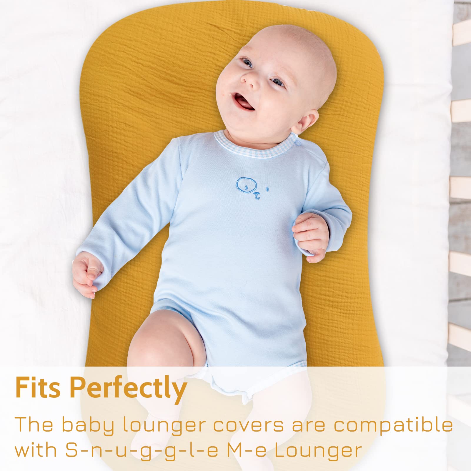 Muslin Baby Lounger Cover, Baby Padded Lounger Cover, Infant Floor Seat Cover, Organic Cotton Removable Slipcover Fits Newborn Lounger for Boys and Girls, Brown and Ginger