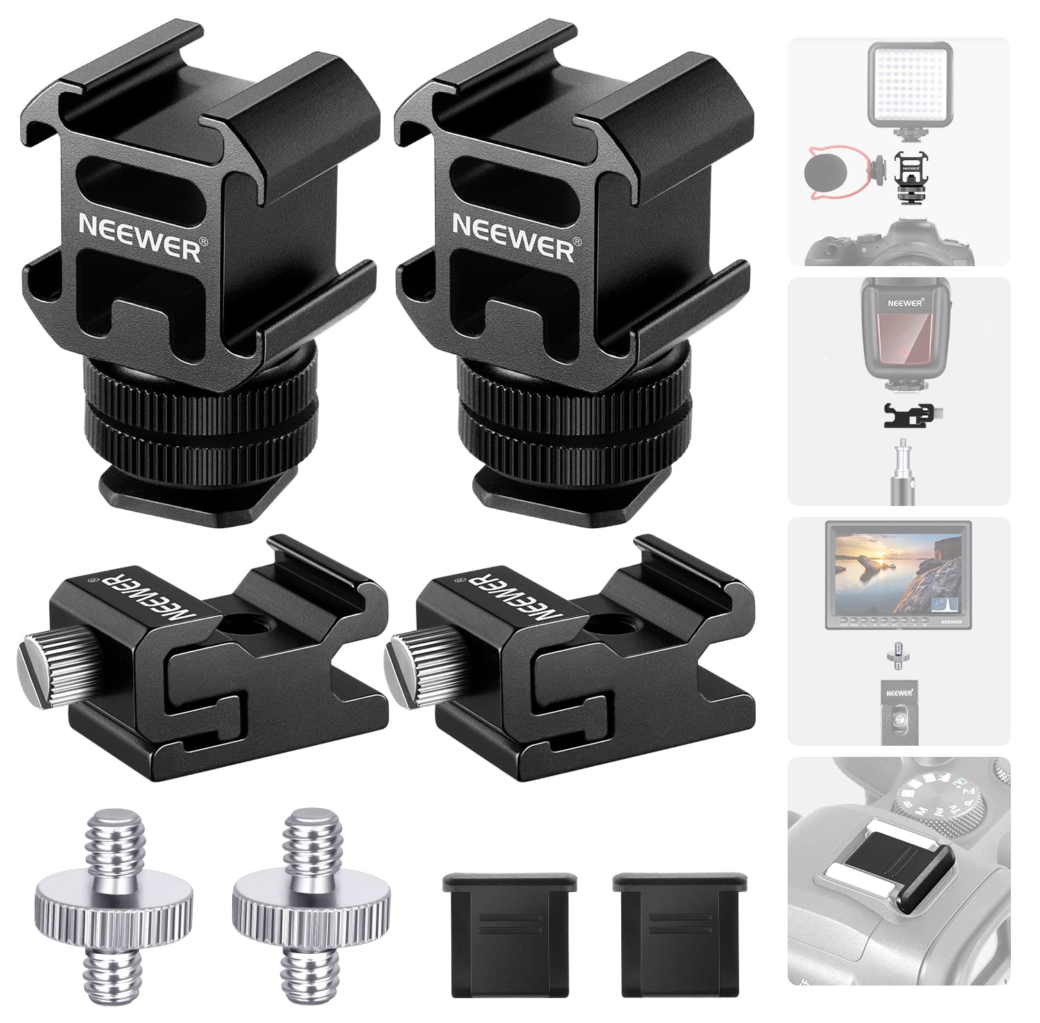 NEEWER 8 Piece Hot Shoe Mounting Adapter Kit, Including Triple Cold Shoe Mount, 1/4" Screw Adapter, Flash Bracket Bracket