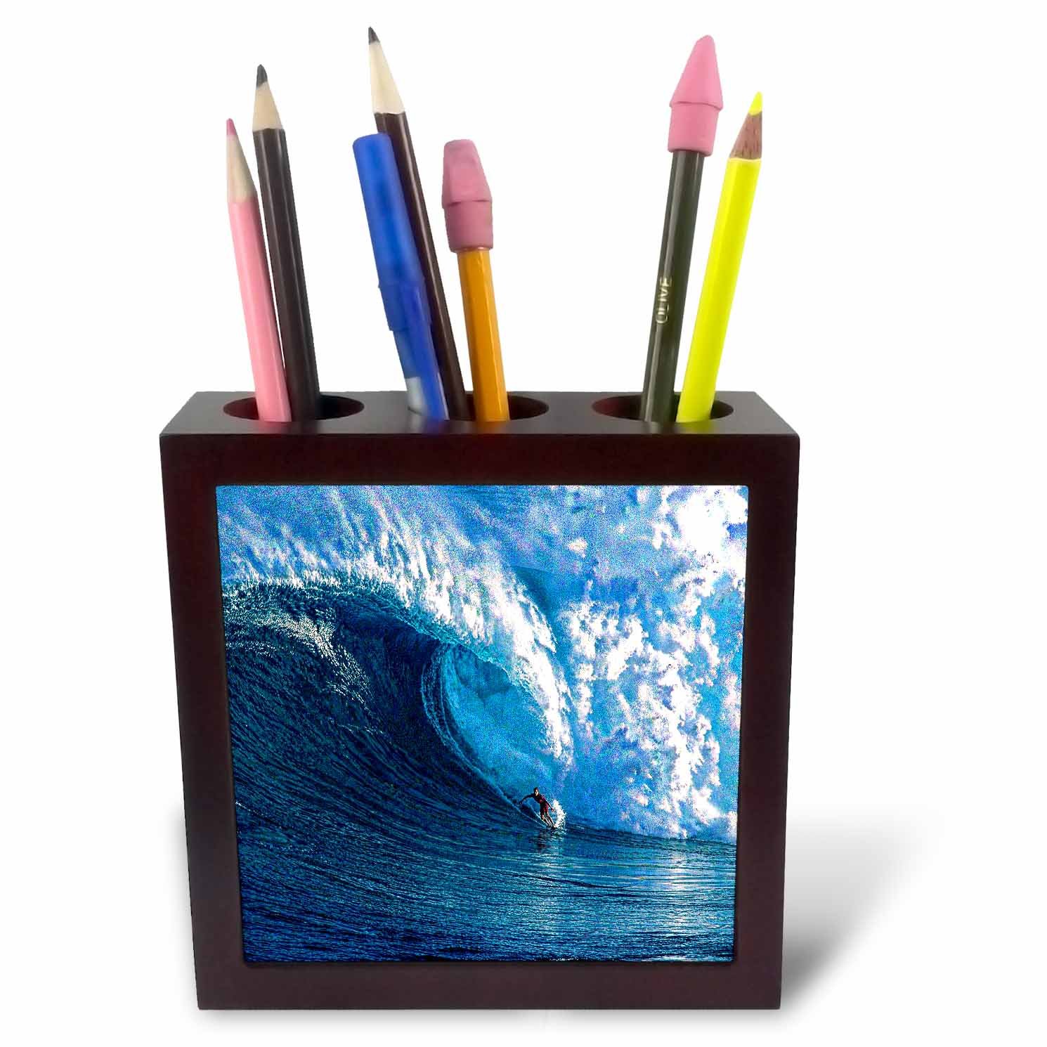 3dRose Monster Wave a Daring Surfing Riding on Surfboard-Tile Pen Holder, 5-Inch (Ph_167236_1), 5 Inches