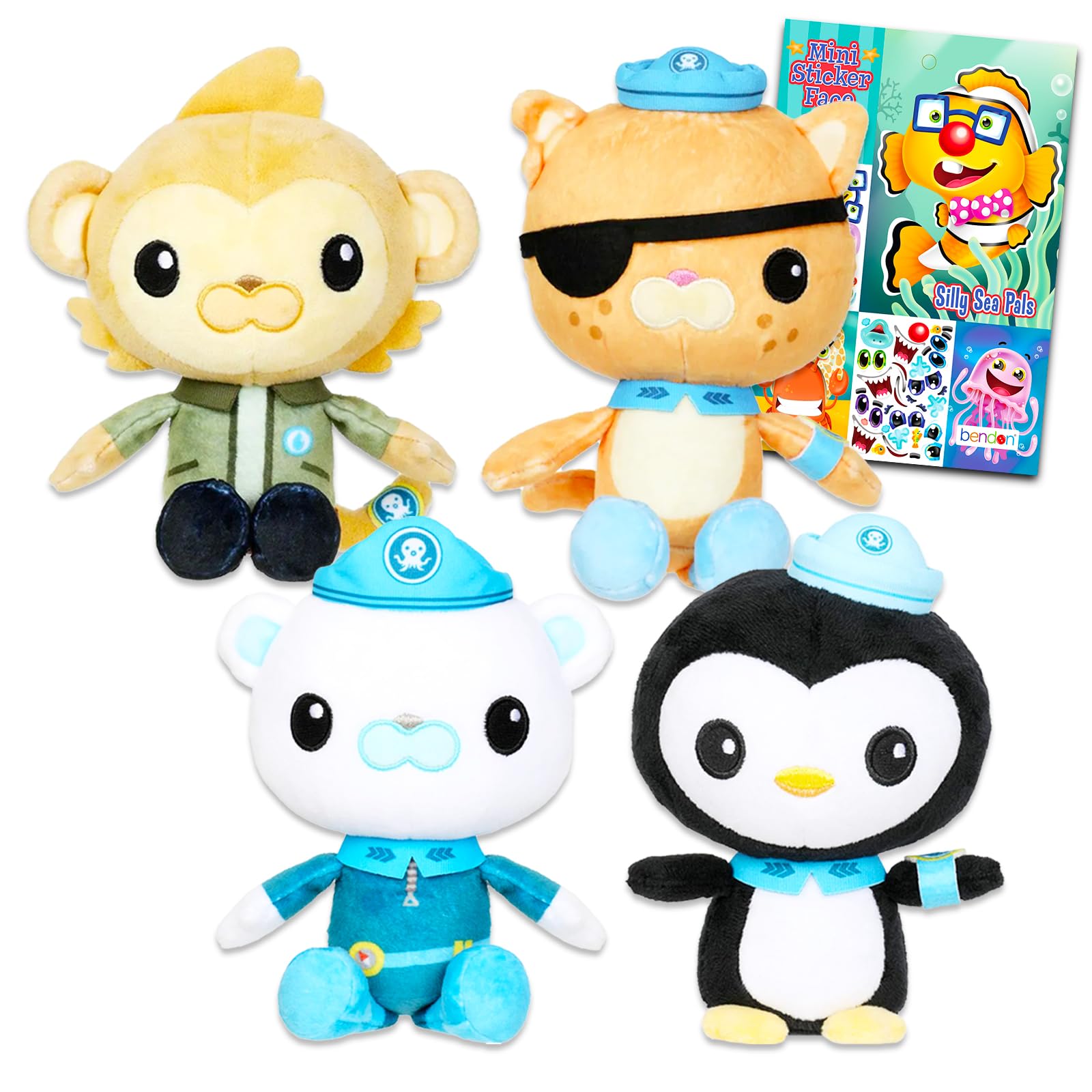 Photo 1 of Disney Octonauts Plushie Set - Bundle with 4 Plush 8" Octonauts: Captain Barnacles, Kwazii, Peso and Paani, Plus Bonus Create-A-Face Sticker Book | Octonauts Stuffed Animals