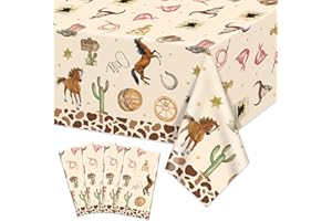 Cowboy Tablecloth - 4 Pcs Wild Western Print Tablecloths Cowboy Party Decorations for Rodeo Birthday Supplies Baby Shower Wes