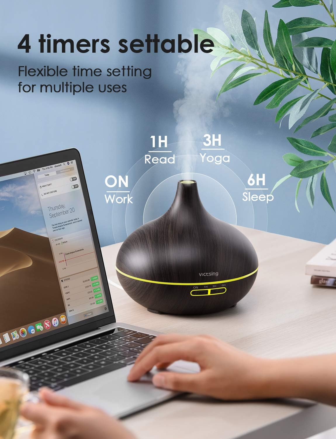 VicTsing 500ml Essential Oil Diffuser with Oils, Aromatherapy Diffuser with Essential Oil Set, Diffusers for Essential Oils with Auto Shut-Off, 4 Timer, Gift Set for Home, Dark Brown: Home & Kitchen