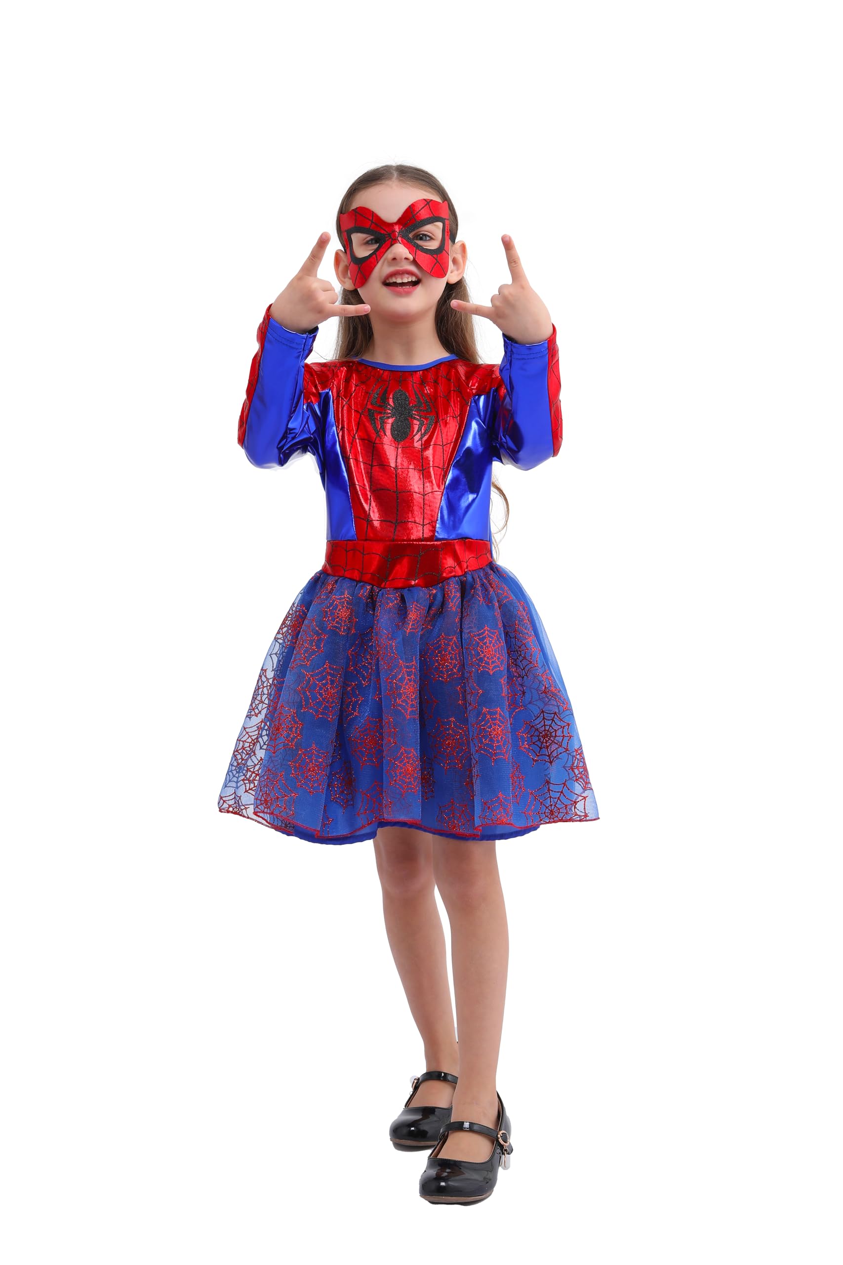 Webeasy Spider Costume for Girl, Girls Halloween Fancy Dress with Mask for Halloween Carnival Masquerade Party 5-6 Years