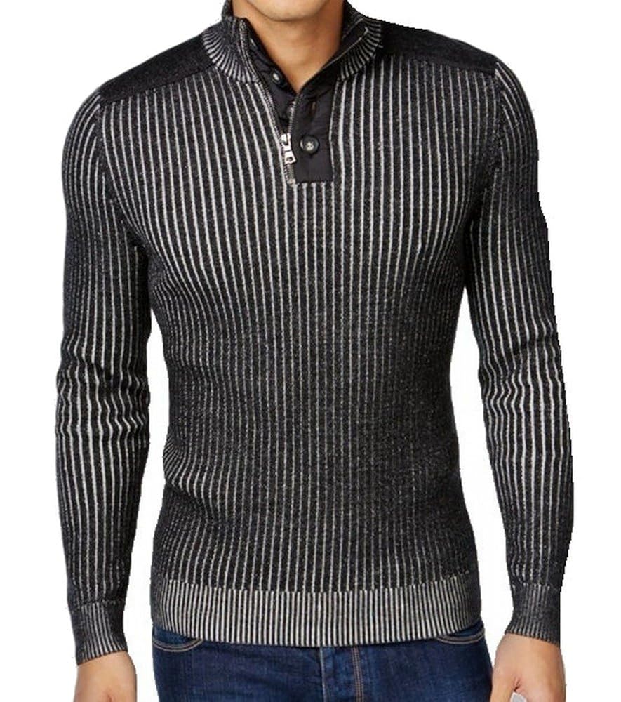 INC Mens Mock Neck Ribbed 1/2 Zip Sweater B/W XXL Deep Black Amazon.in