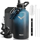 Insulated Water Bottle 64 oz, Triple-layered/Vacuum Stainless Steel (Cold for 48 Hrs), Half Gallon Large Water Jug with Paracord Handle, Straw & Spout Lids, Leakproof & BPA-Free, Abyss
