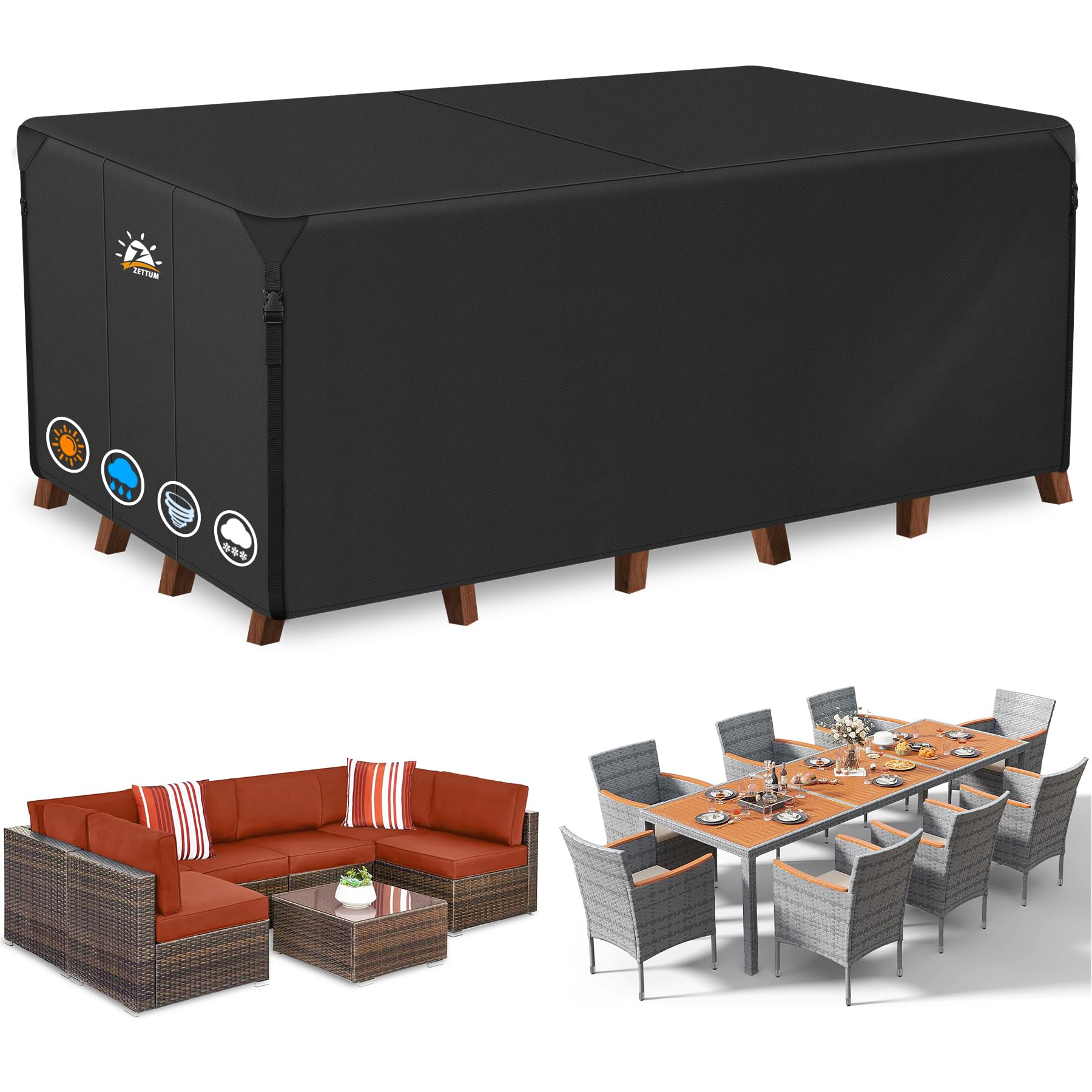 Zettum 242x182x100cm Outdoor Furniture Cover Rectangle 600D Heavy Duty Oxford Fabric Patio Table Cover Fit for Rattan Furniture Set, Outside Table Set Anti Rain & UV Patio Furniture Covers Waterproof