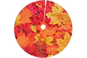 JIEKENMO Maple Autumn Leaves Fall Thanksgiving 36 Inch Christmas Tree Skirt Carpet Mat Funny Party Soft Cover Mat Decor Supplies for Xmas Halloween Decorations Occasion Farmhouse