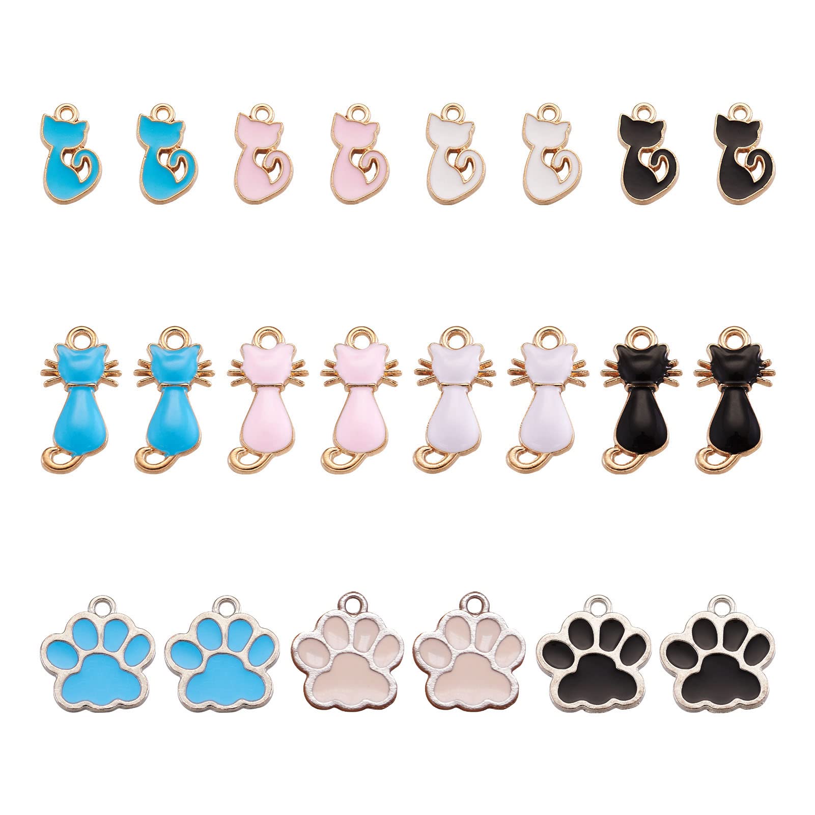 Cheriswelry 22pcs Enamel Cat Dog Paw Prints Pendants Kitty Cat Theme Dangle Charms Golden Plated for DIY Jewellery Bracelet Making