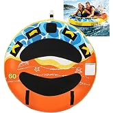 IWIQI Heavy-Duty Towable Tube for Boating, Boat Tubes with Nylon Cover, Inflatable Water Sport Towables with Front Back Tow Points, Super Round Design