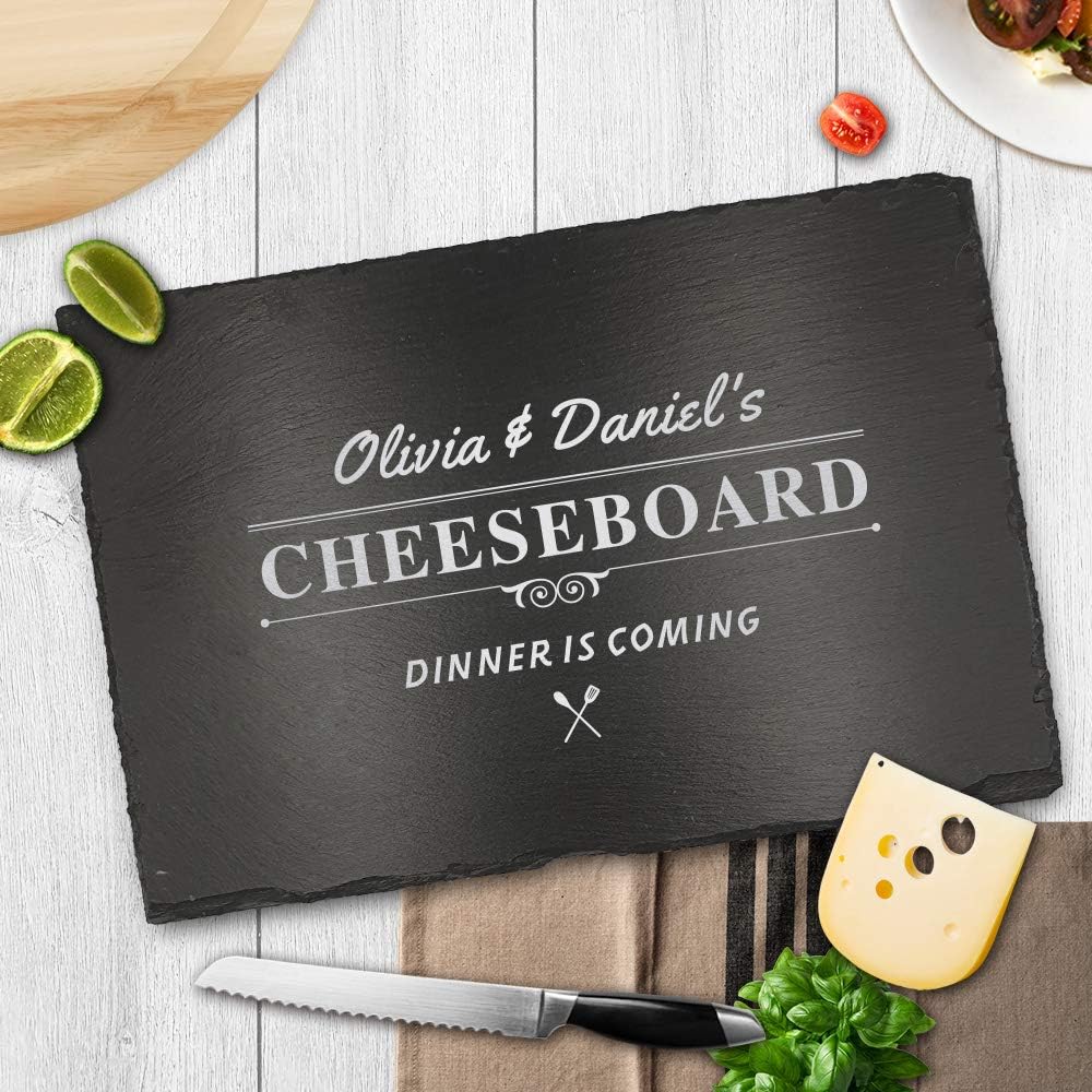 Personalised Slate Cheese Board | Chopping Board – Laser Engarved Wedding, Valentines, Mothers Day, Fathers Day, Anniversary Gift - Personalised Housewarming Gift for Couples or Families