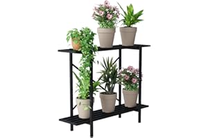 Zhongma 2 Tier Metal Sturdy Heavy Plant Stand, Narrow Plant Stand Indoor and Outdoor, L35.43 x W10.3 x H27.5 inch, 440 LBS Capacity & Heavy Duty Construction