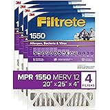 Filtrete 20x25x4 Air Filter MPR 1550 DP MERV 12, Healthy Living Ultra Allergen Deep Pleat, 4-Pack, Fits Lennox & Honeywell De