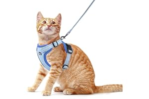 Rttochfy Cat Harness and Leash Set, Adjustable and Reflective Cat Vest, Escape Proof Kitten Harness, Easy to Put on with 3 Buckles for Cats Walking and Traveling (Blue, M)