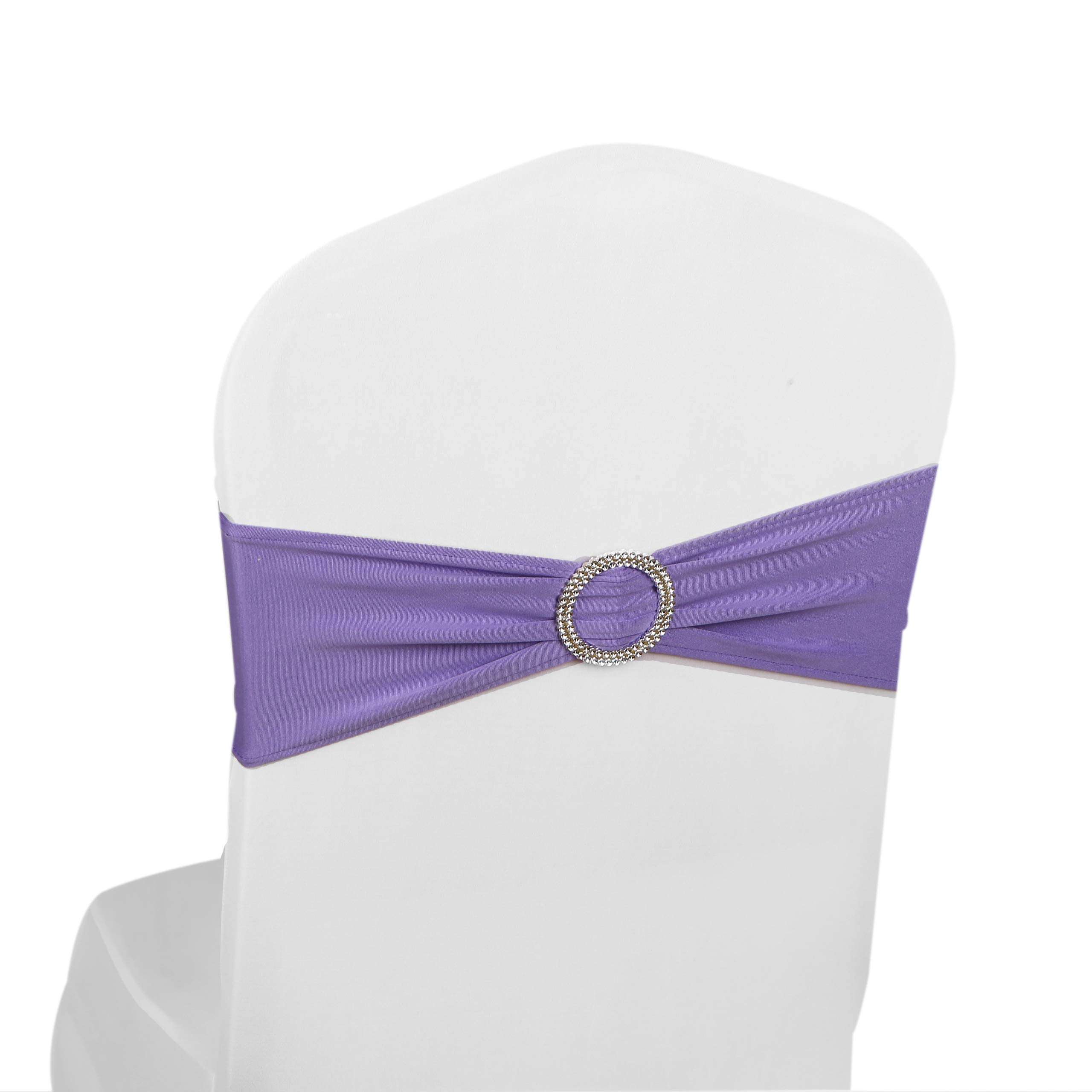 Elastic Stretch Spandex Chair Covers Sashes Bands With Buckle Bows For Wedding Home Party Suppliers Decorations (Light Purple, 50PCS)
