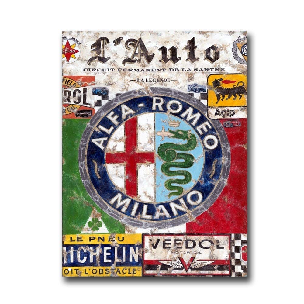 Alfa Romeo Milano Vintage Retro Tin Sign - Metal Wall Sign and Poster for Home, Office, Bar, Pub, Store, Garage, Coffee Shop, Hotel, Man Cave, Club