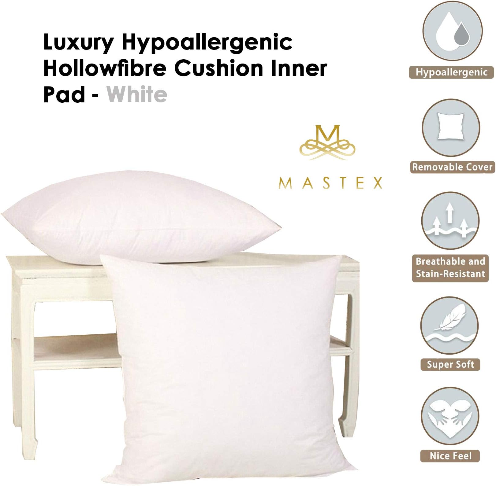 Cushion 18 x 18 Pads – Set Of 2 – White – Inner 45 x 45 CM Standard Fillers Square Stuffer Sofa Bed Pillow - Bounce Back Polyester Hollow Fibre - Made In Britain