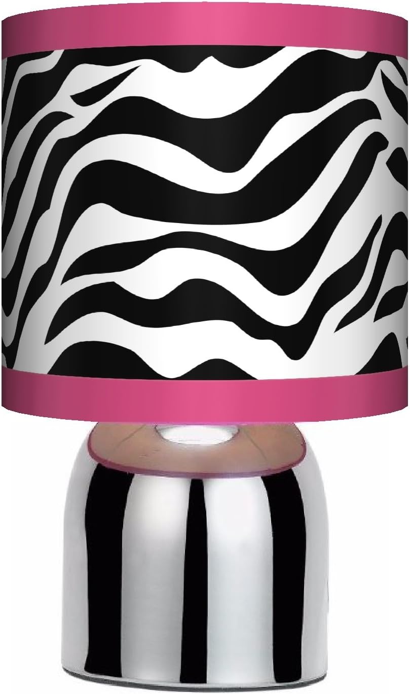 ZEBRA - BEDSIDE TOUCH LAMP - GIRLS PINK BEDROOM LIGHT / LAMP SHADE - MAINS OPERATED (UK PLUG)